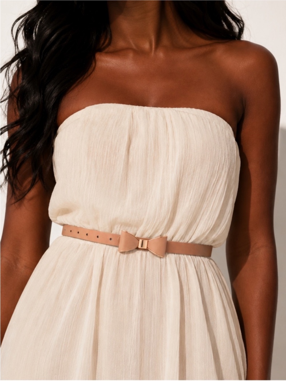 New! Tan Leather Bow Belt (One Size) NWOT
